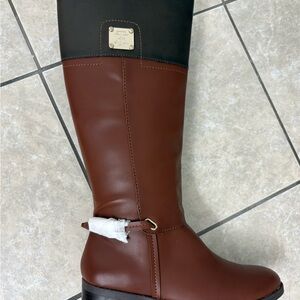Tommy Hilfiger Two-Tone Over-the-Knee Riding Boots in Brown & Black